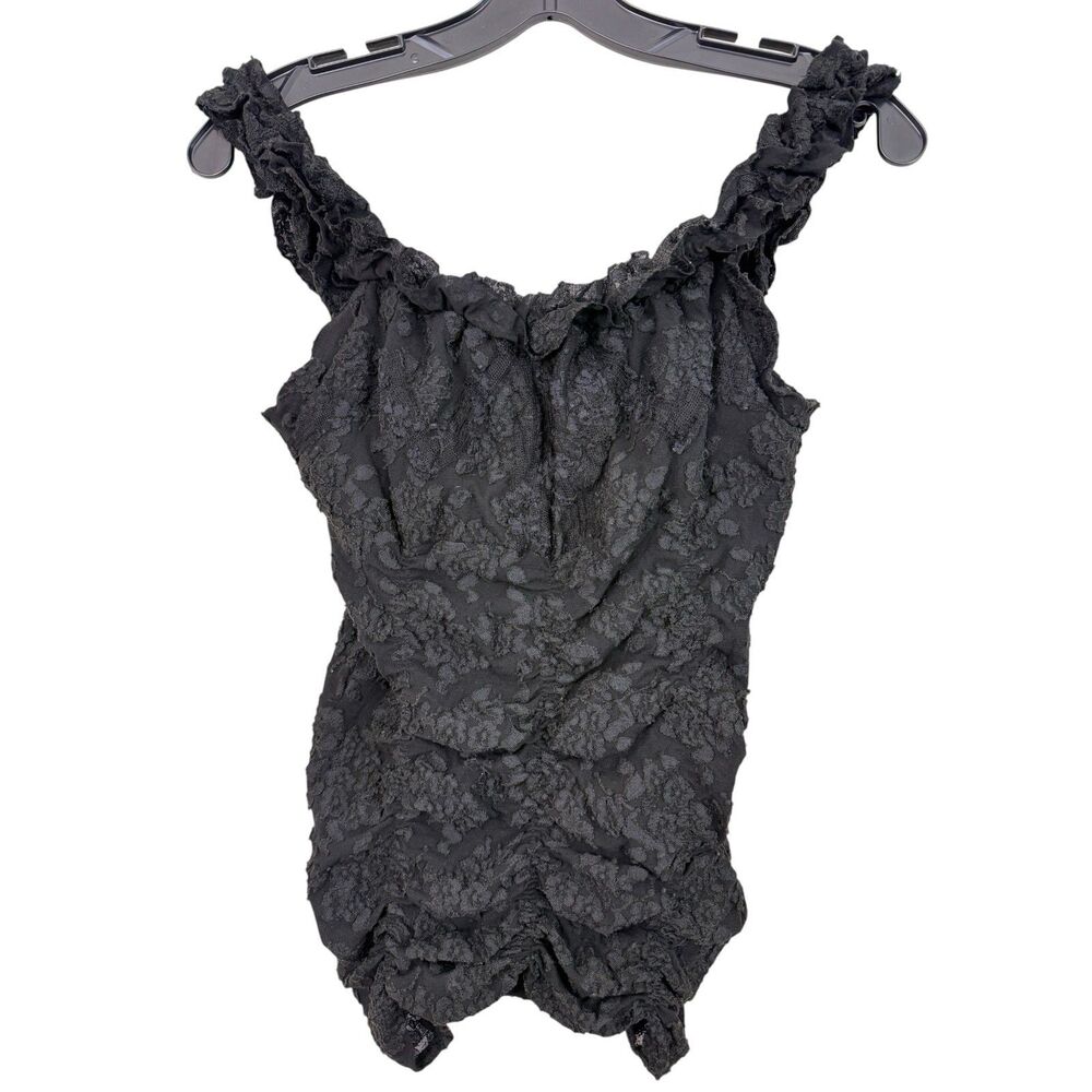 Marrika Nakk Peasant Top Womens OS Black Lace Ruched Boho Western Cowgirl
